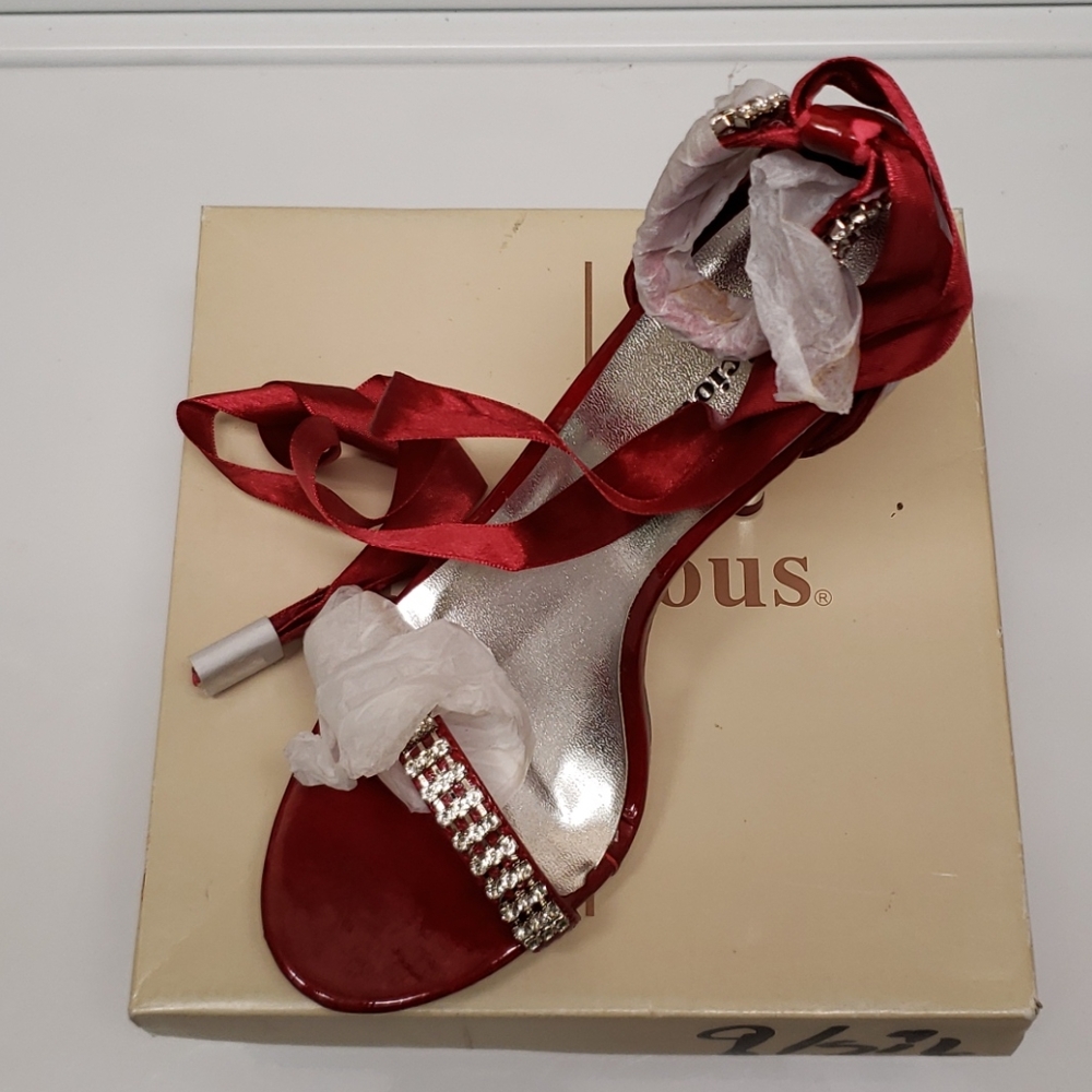 Red and Silver Rhinestone 5inch heel.  Ankle toe